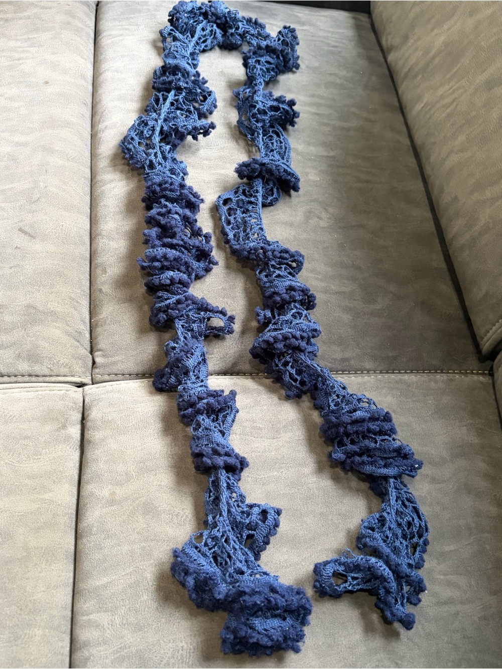 Handmade Navy Blue Ruffled Crochet Scarf - Picture 6 of 6